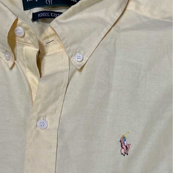 Polo Ralph Lauren Shirt Yellow Mens Vintage Casual Cotton Button Down - Picture 3 of 5